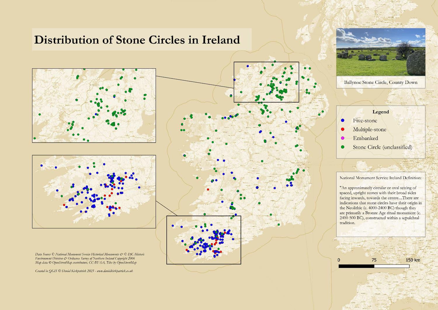 [OC] Distribution of Stone Circles across Ireland Visualization