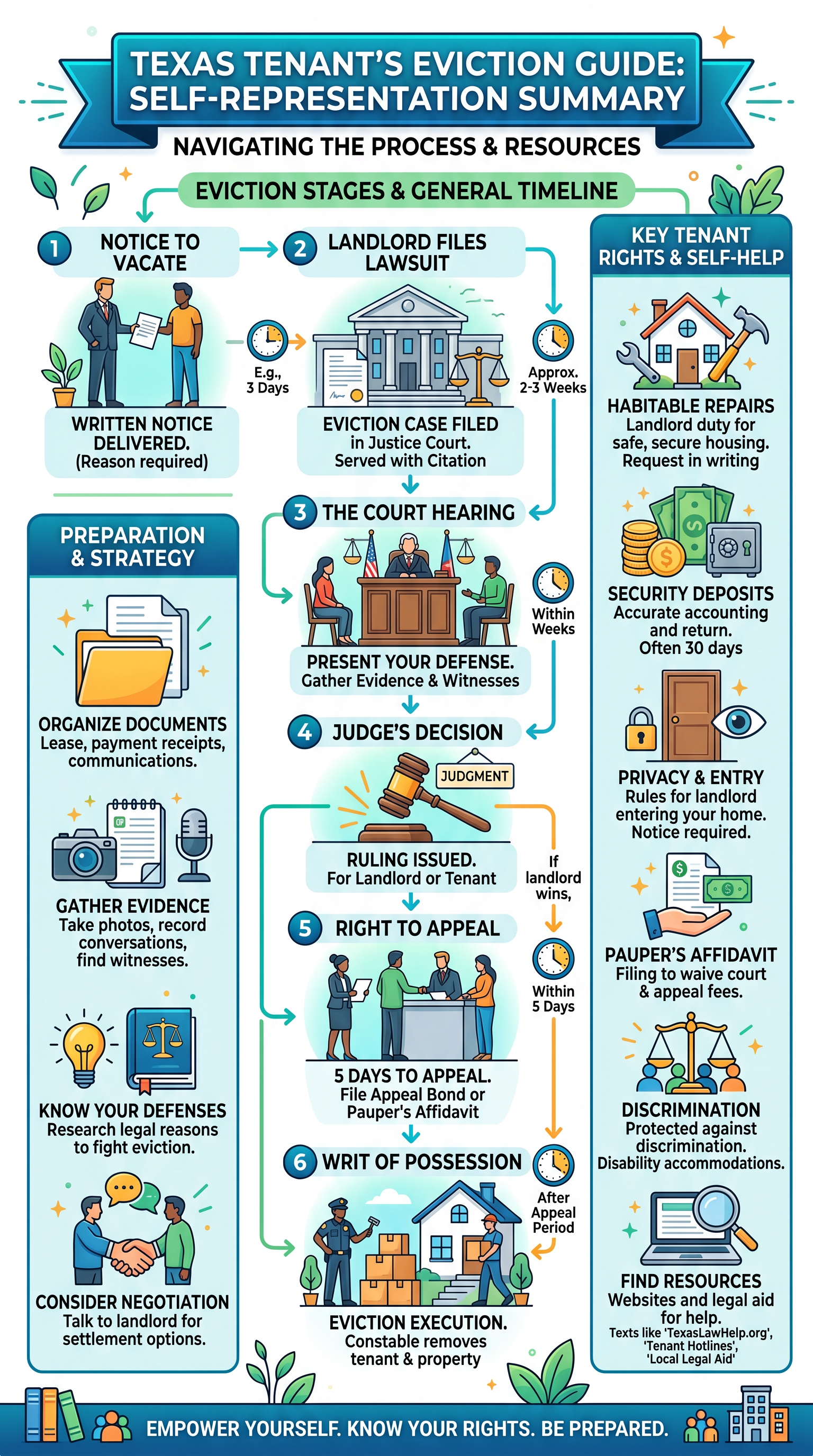 Texas Tenant Eviction (Self) Defense_Core Process, Rights, and Resources INFOGRAPHIC