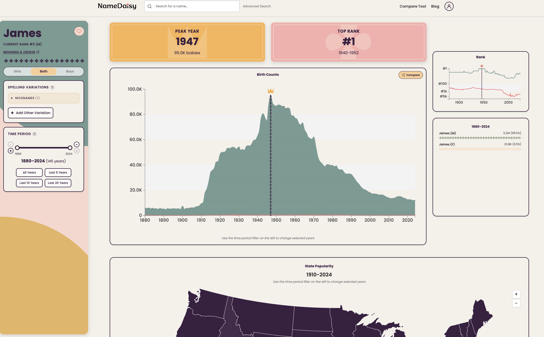 [OC] A fun and interactive way to explore baby name data Statistics