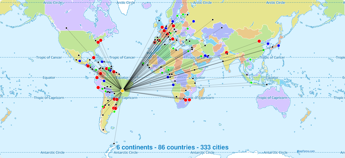 [OC] Luiz Inácio Lula da Silva – International presidential trips (2003–2006, 2007–2010, 2023–present) Visualization
