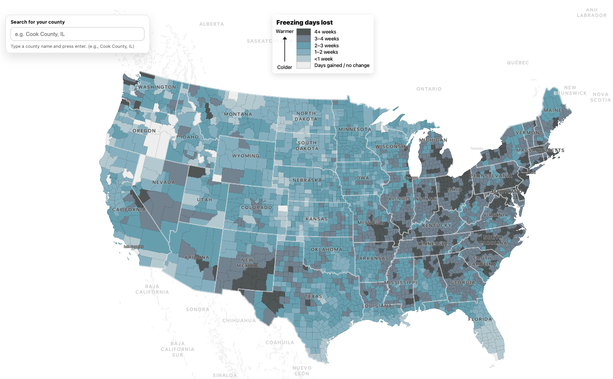 [OC] See how your county is changing due to climate change Visualization