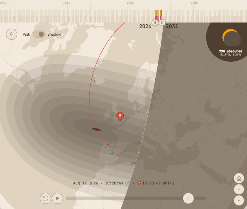 [OC] Every solar eclipse from 1900 to 2100, rendered as obscuration contours instead of "in or out" corridors Visualization