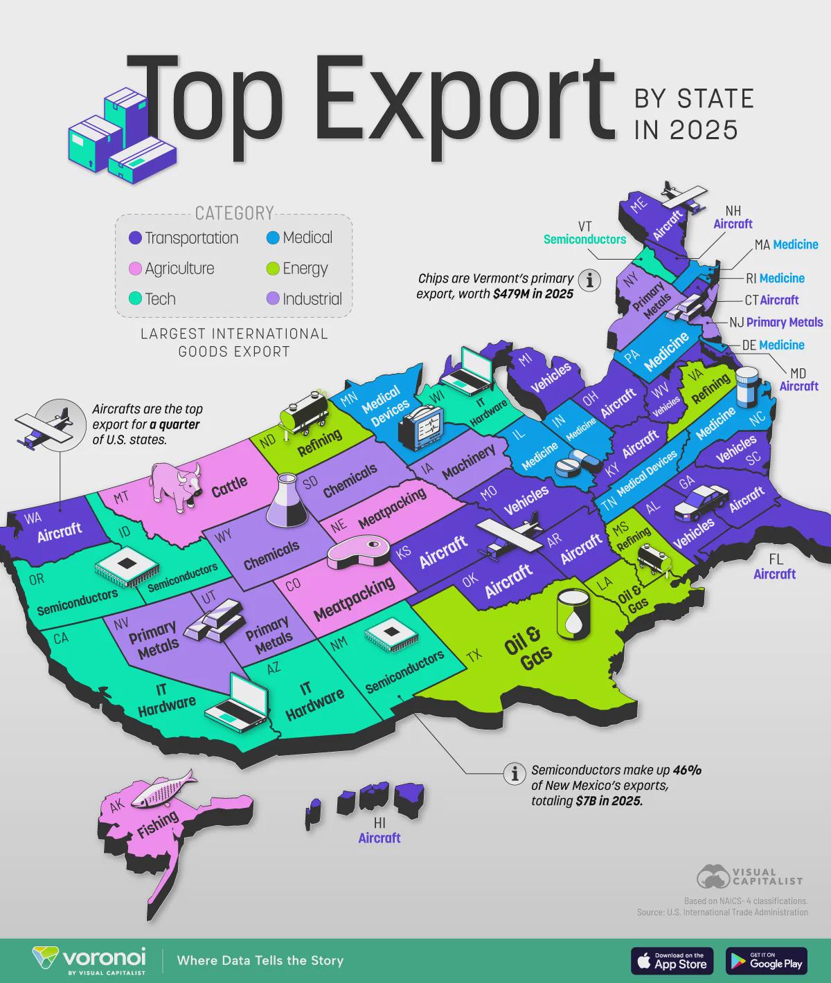Mapped: The Top Export in Every U.S. State (2025) Visualization