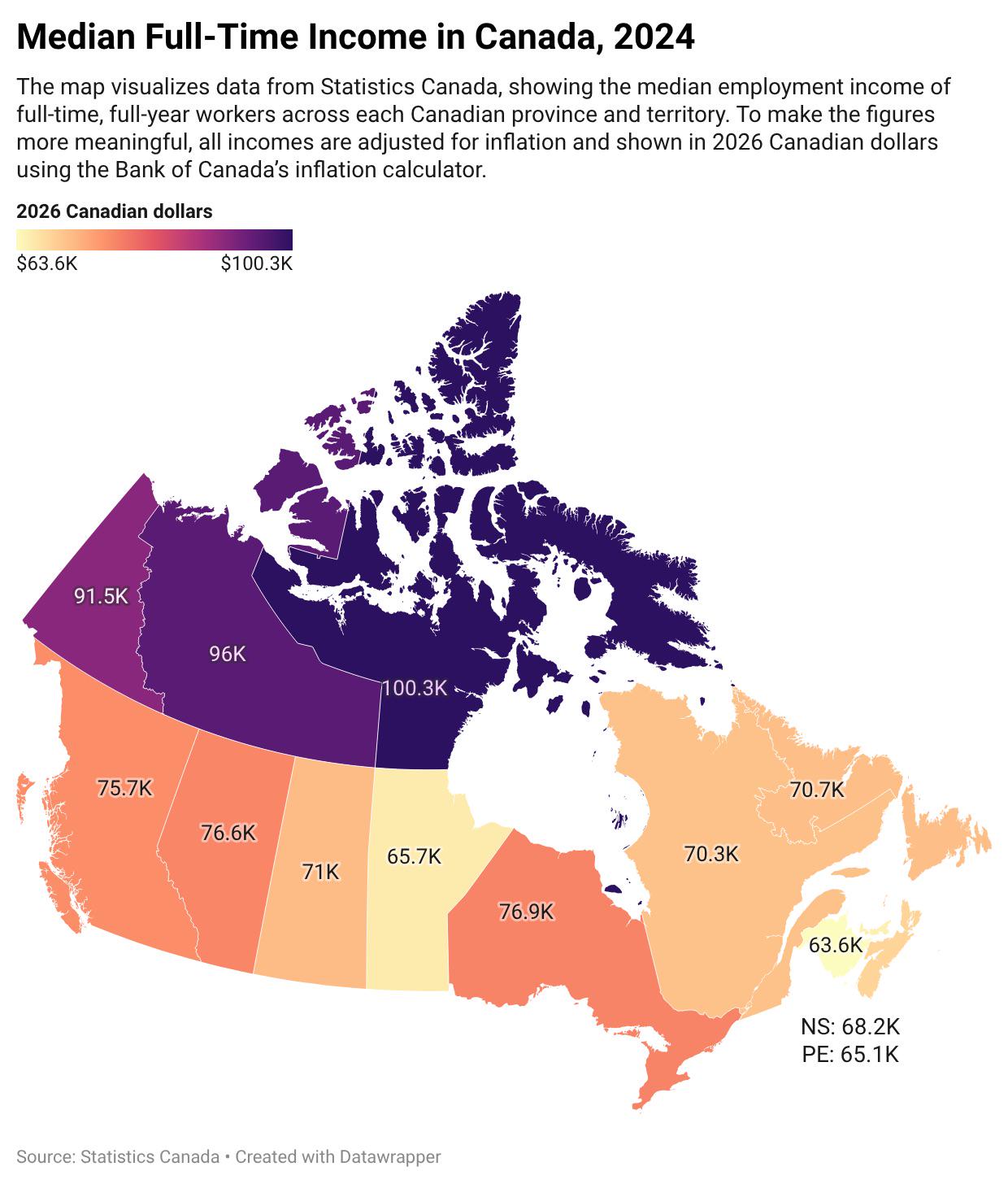 [OC] Median Full-Time Income in Canada, 2024 Visualization