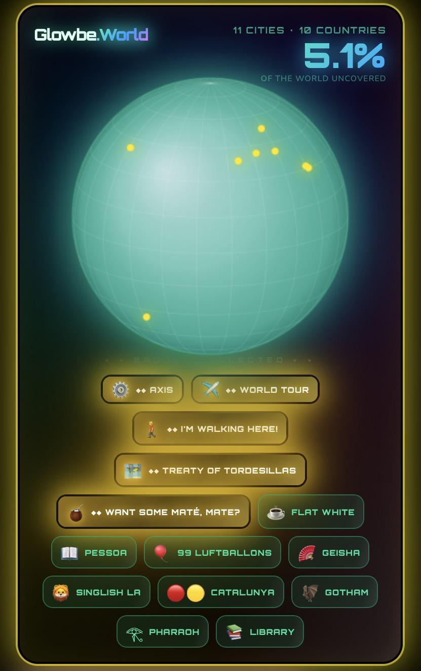 [OC] I made a website that plots cities on their globe and highlights their connections Visualization