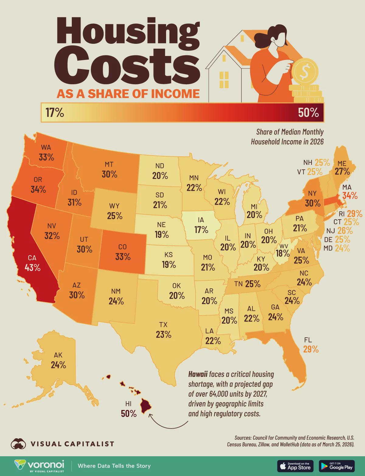 Mapped: Where Housing Takes the Biggest Share of Income Visualization