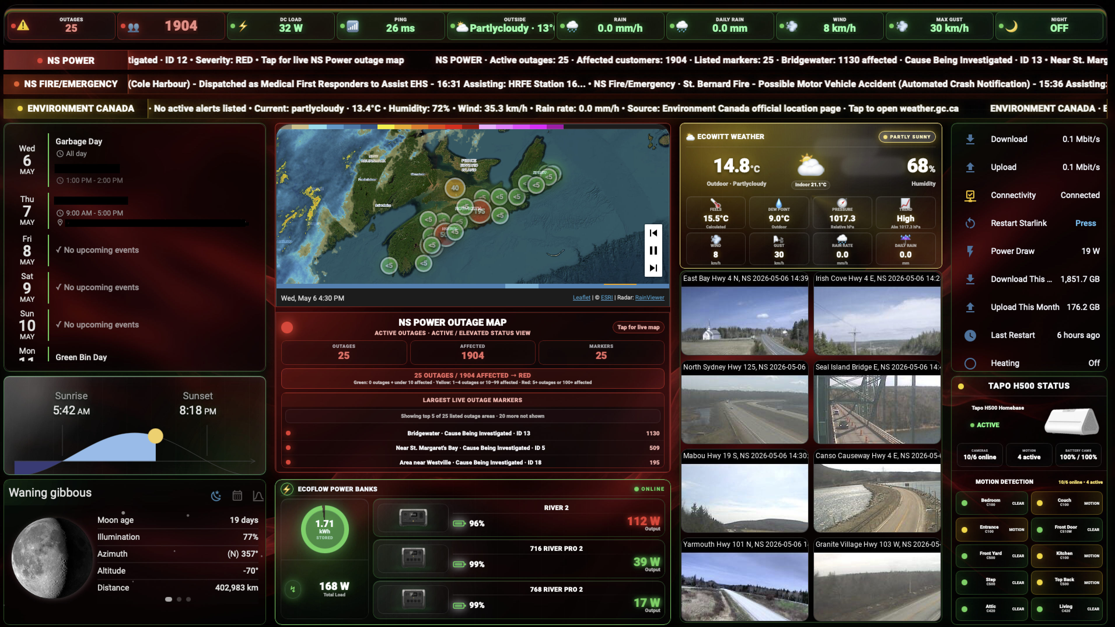 [OC] I built a live storm/outage dashboard for my home after Hurricane Fiona left us without power for 9–12 days Visualization