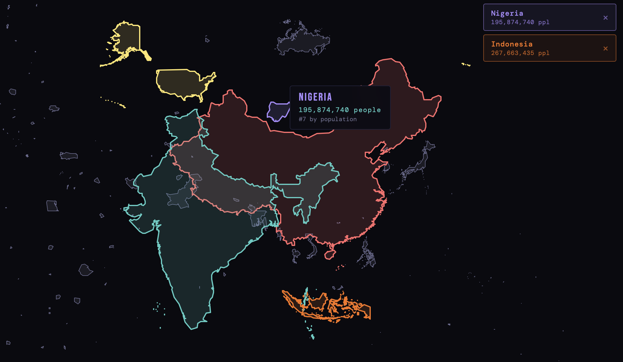 I built a tool that resizes the world map by population, CO₂, oil reserves, etc [OC] Data Visualization