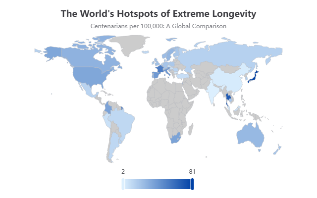 [OC] The World's Hotspots of Extreme Longevity Visualization