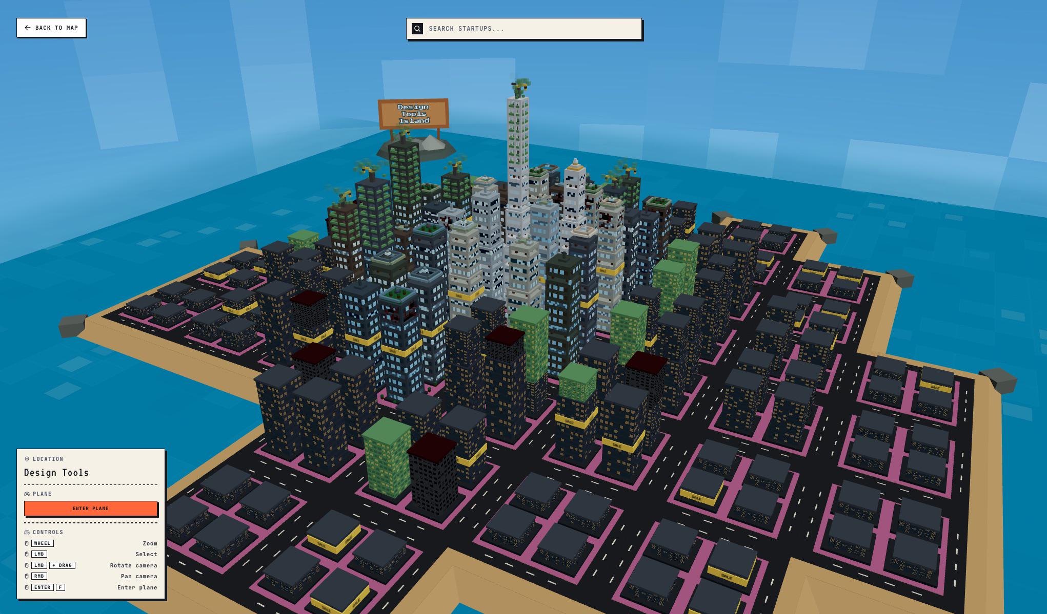 [OC] I turned 6,000+ startups into a 3D pixel art city you can fly through Visualization