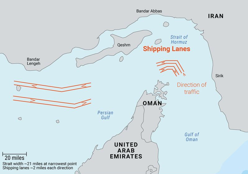 Strait of Hormuz shipping lanes (The Maritime Executive) Visualization