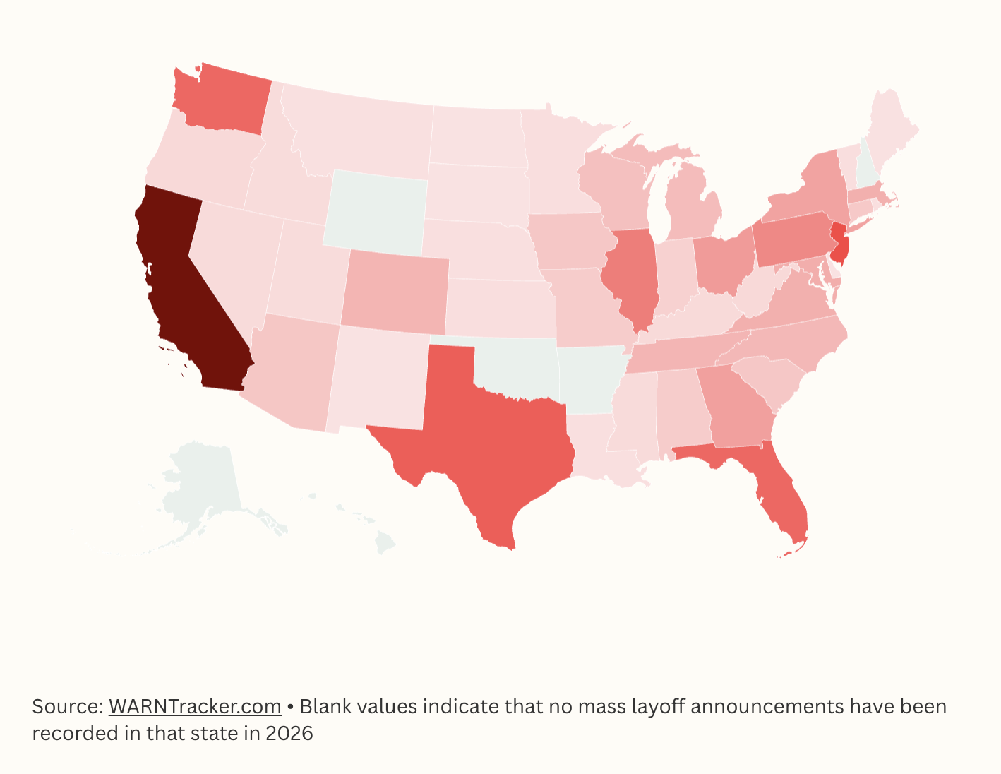 map Shows US States Suffering Most Layoffs in 2026 Visualization