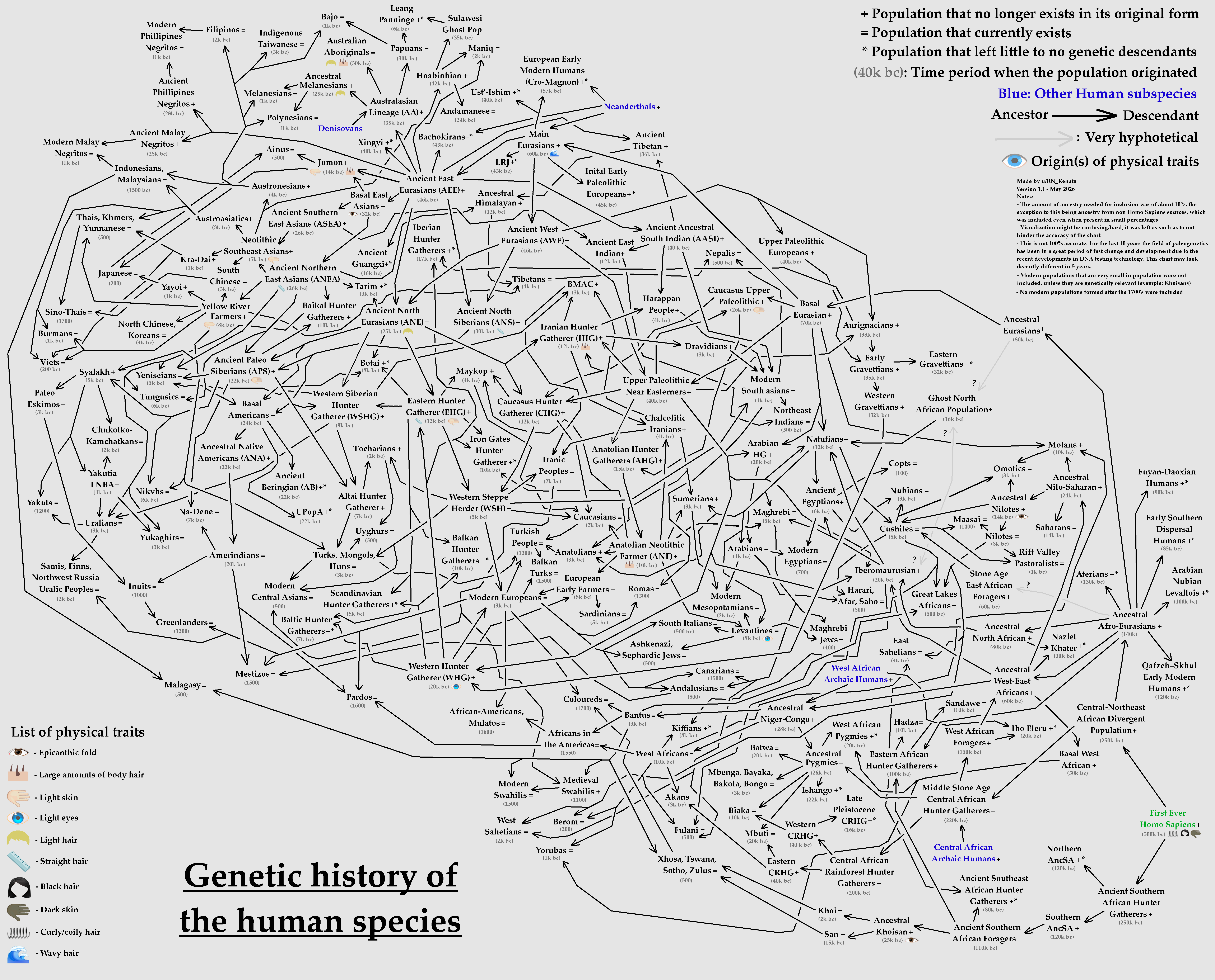 The genetic history of humanity [OC] Visualization