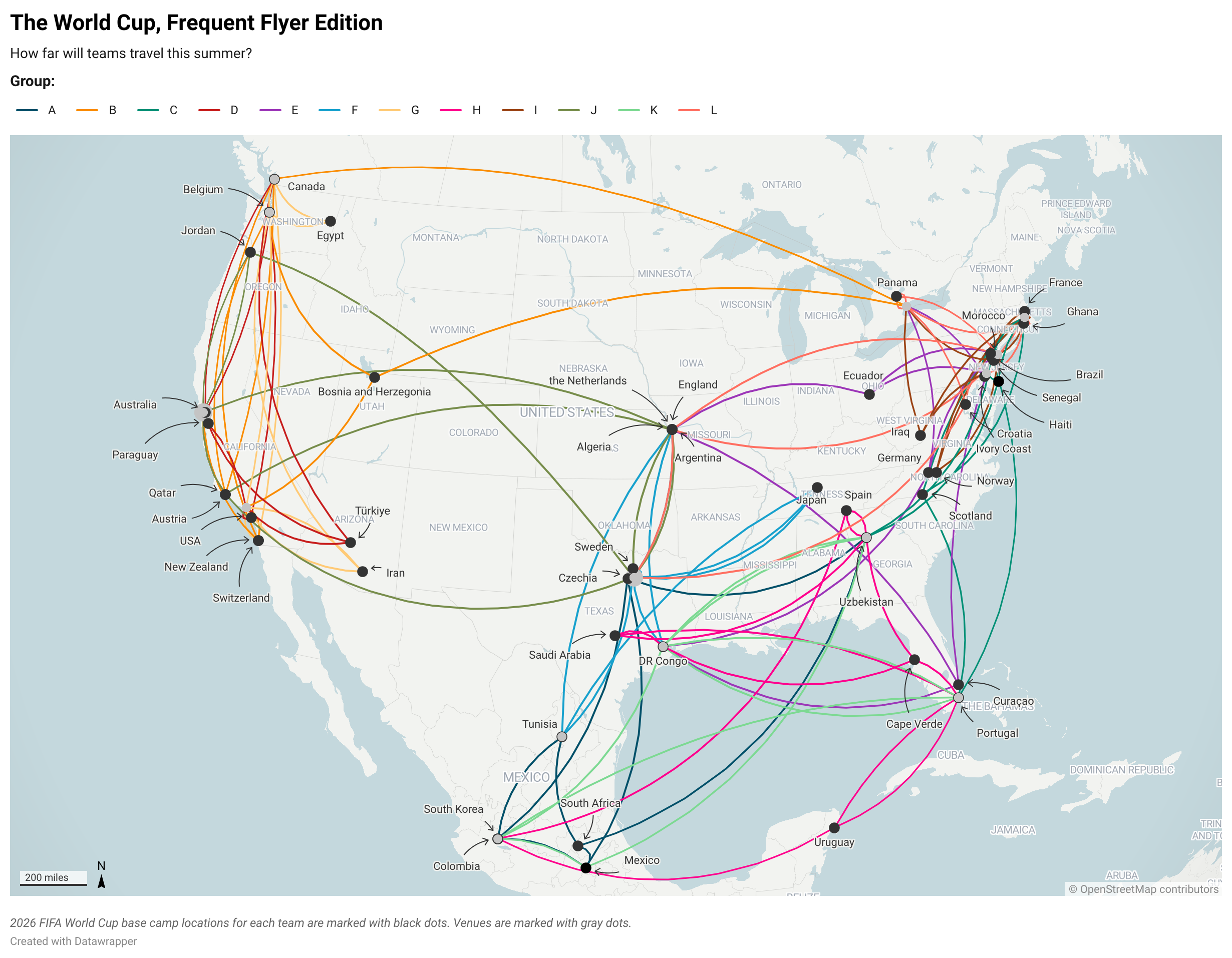 The World Cup, Frequent Flyer Edition [OC] Visualization