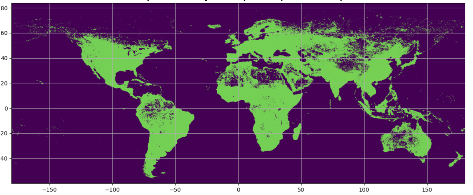 All inhabited places with more than 0 people per km² [OC] Visualization