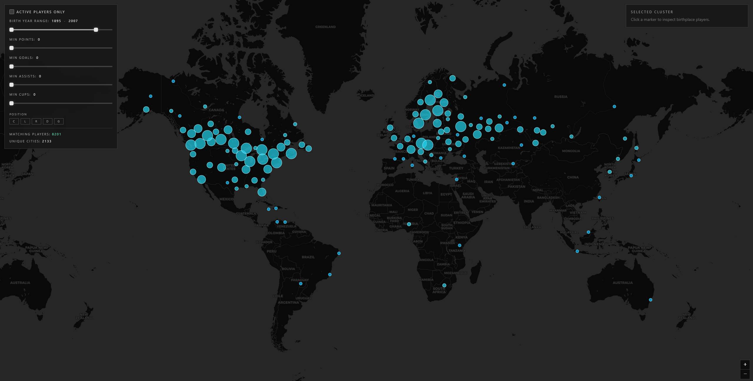 [OC] Birthplaces of every NHL hockey player in history Visualization