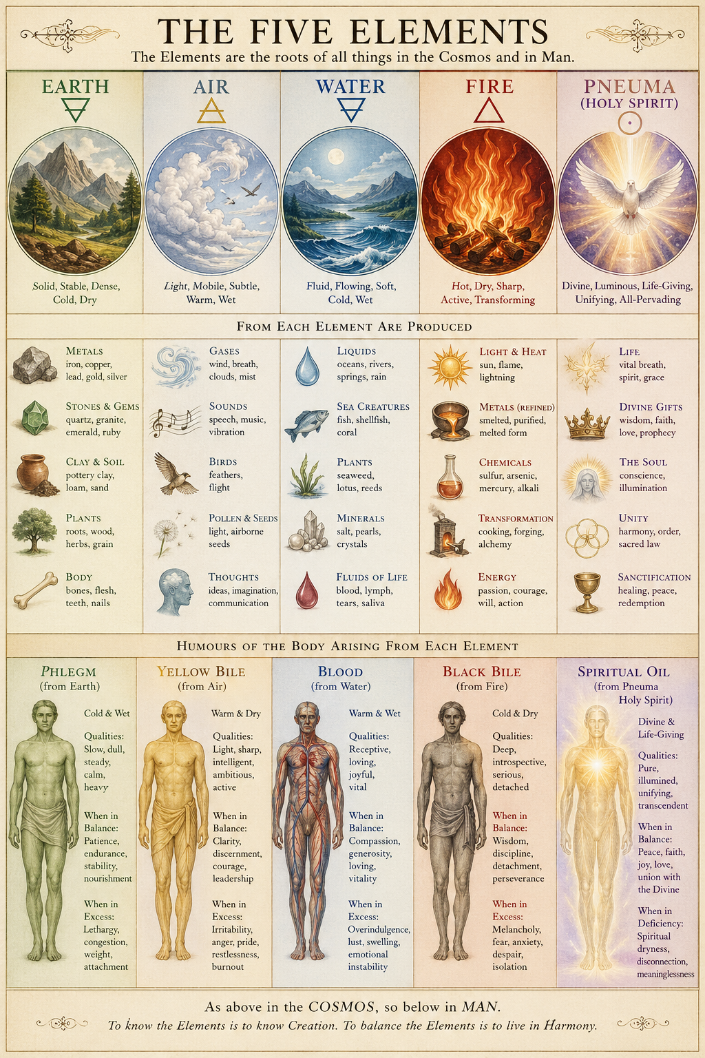 Premodern conception of the classical "elements", including the pneuma Visualization