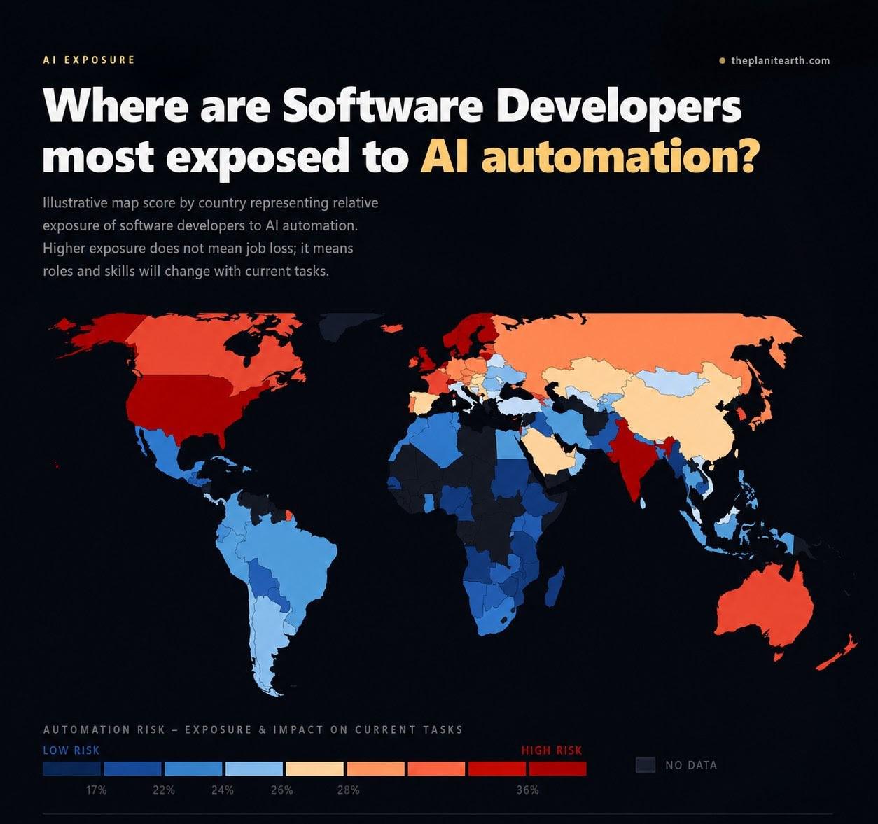 I mapped where software developers are most exposed to AI automation pressure [OC] Visualization