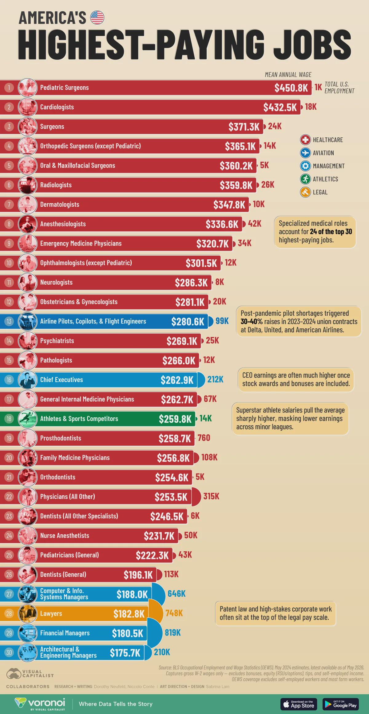 Ranked: The 30 Highest- Paying Jobs in America Visualization