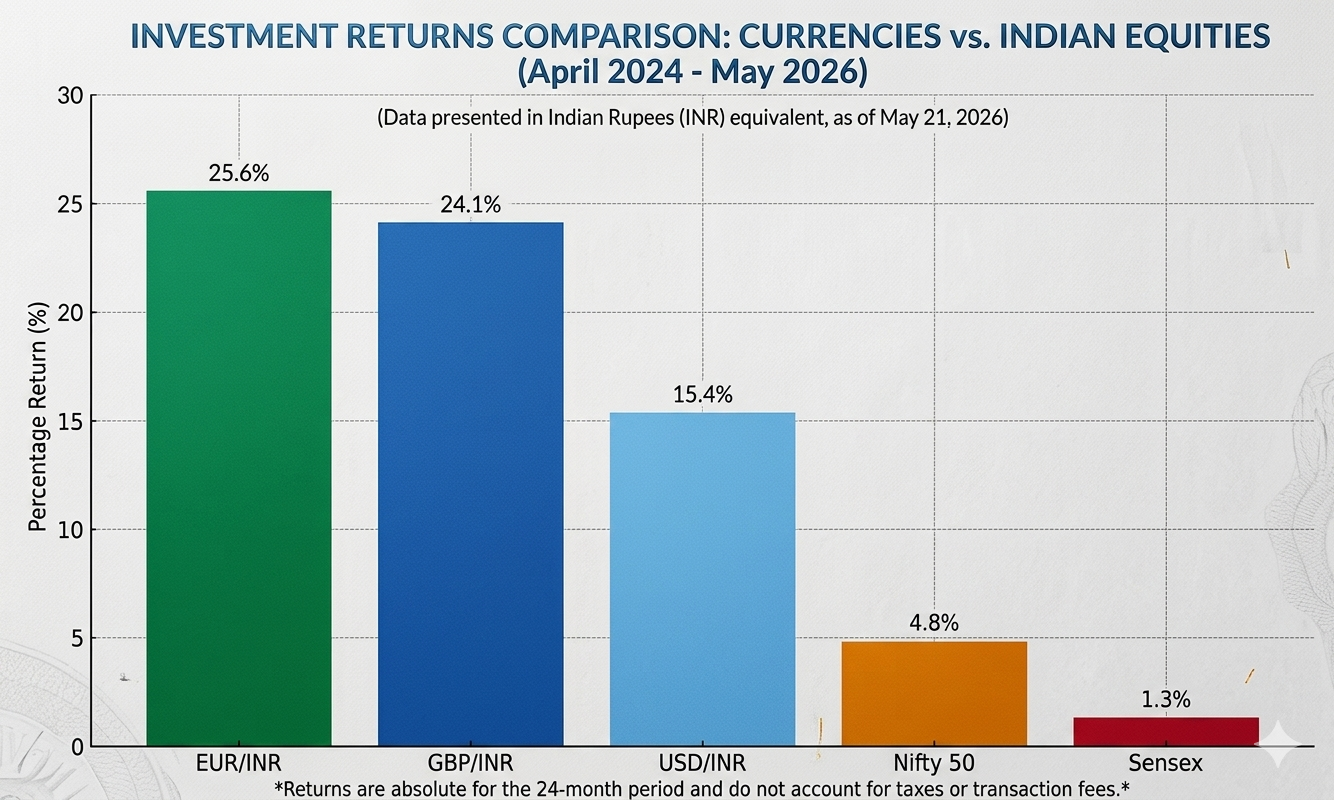 [OC]Visualising the Rupee's Slide: A 2-year performance breakdown of Forex vs. Indian Benchmarks Comparison