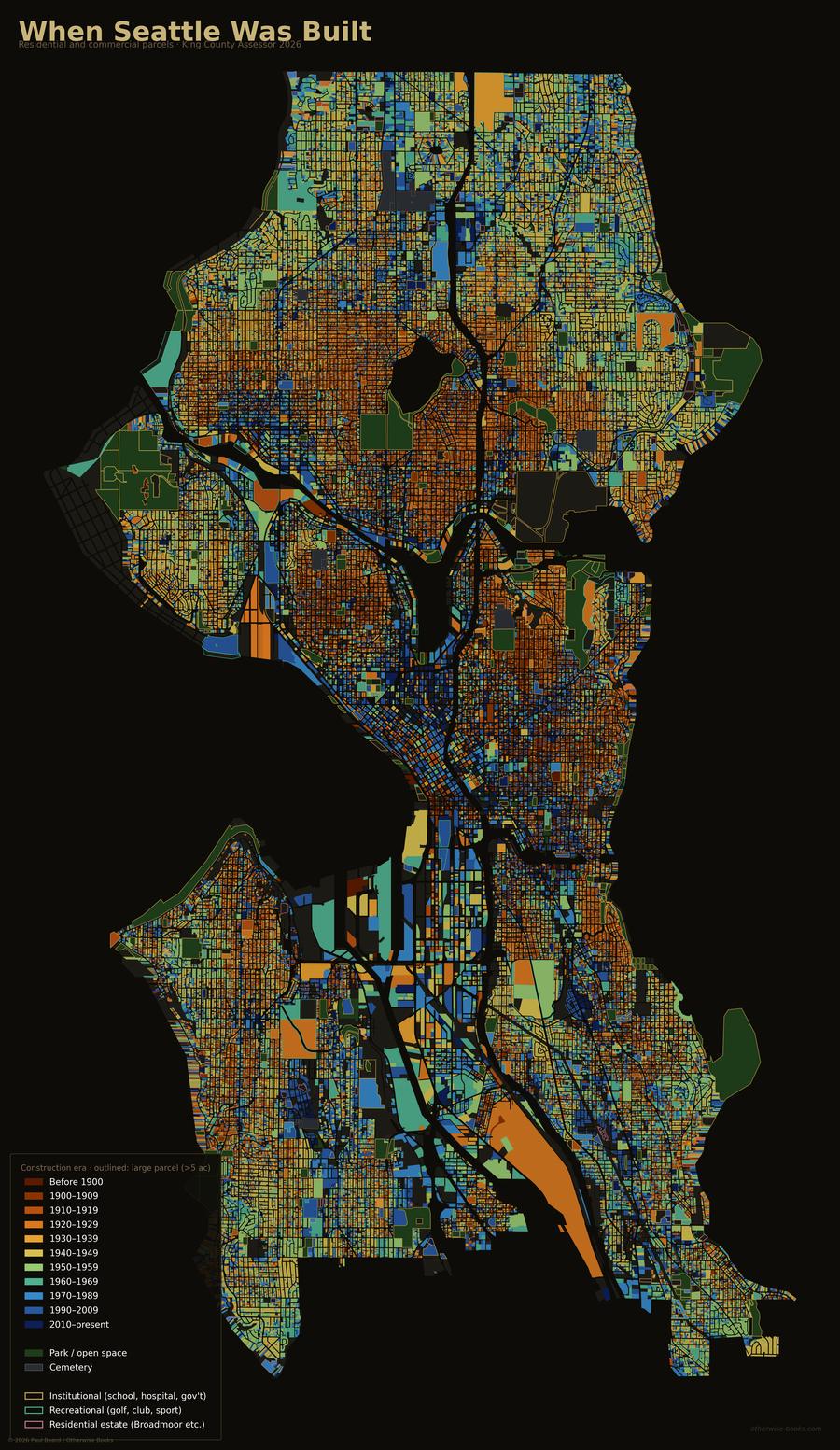 When Seattle Was Built — Construction Era Map [OC] Visualization