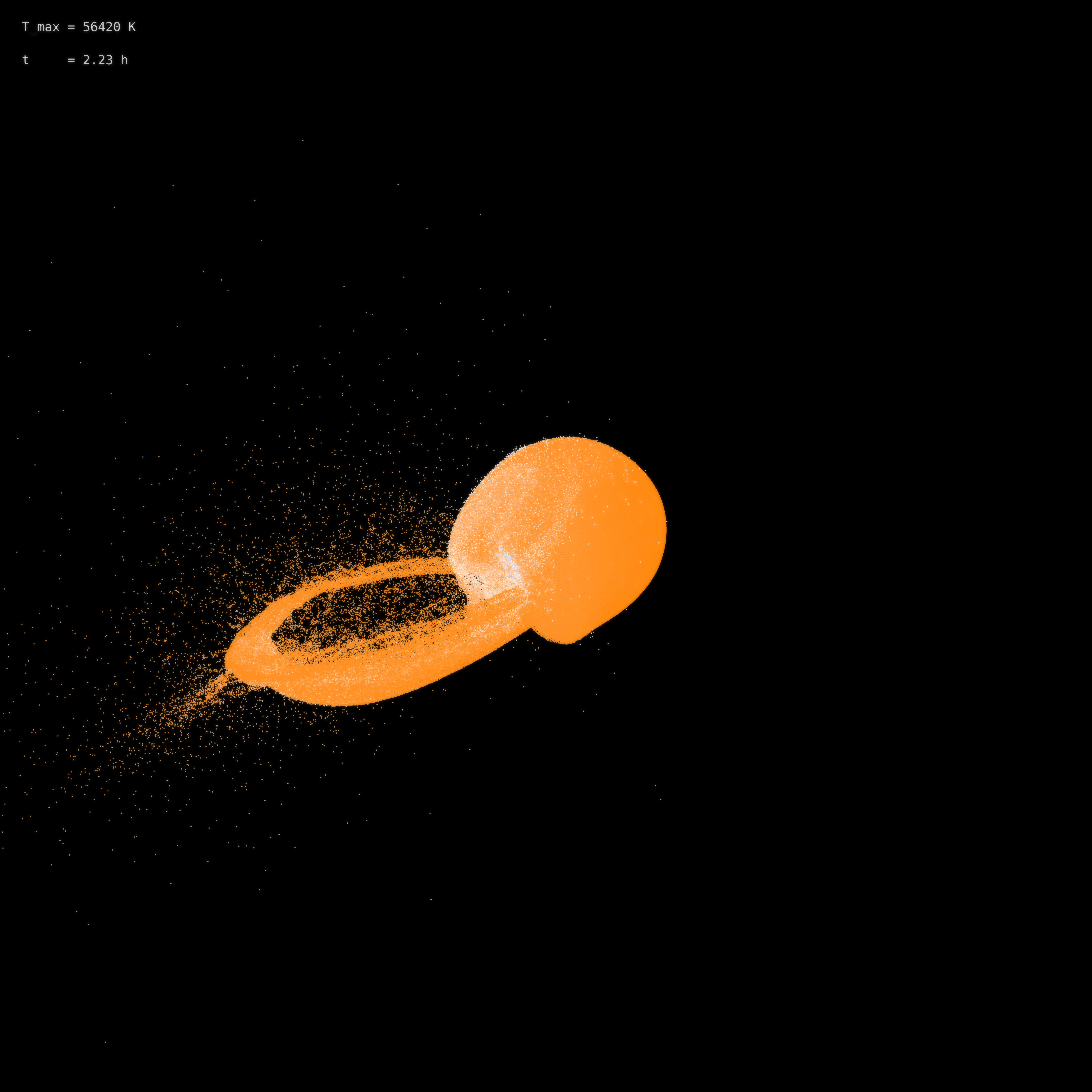 I simulated the Moon forming 'giant impact' on my laptop [OC] Visualization