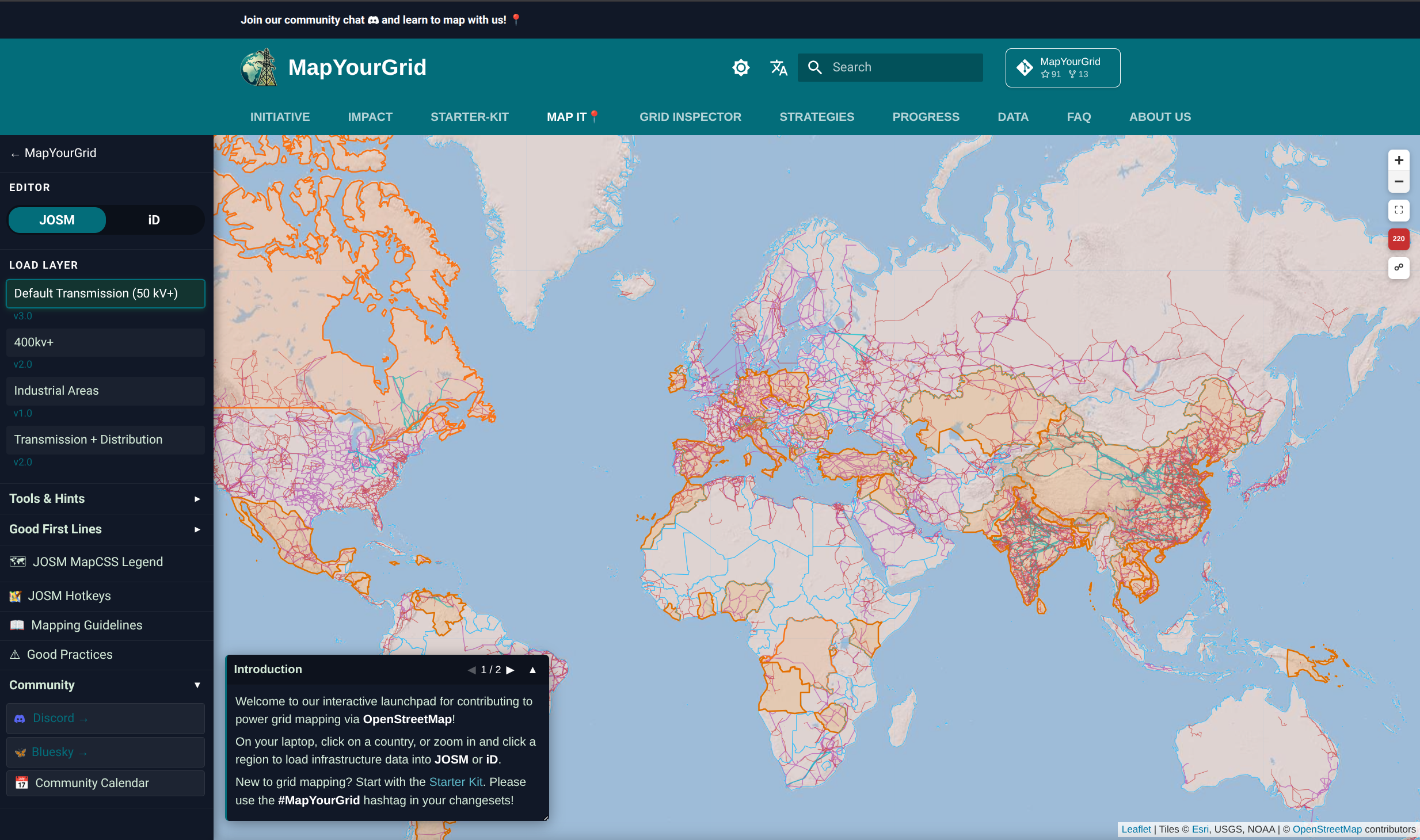 [OC] An interactive world map to better map the grid in OpenStreetMap with epic visuals Visualization