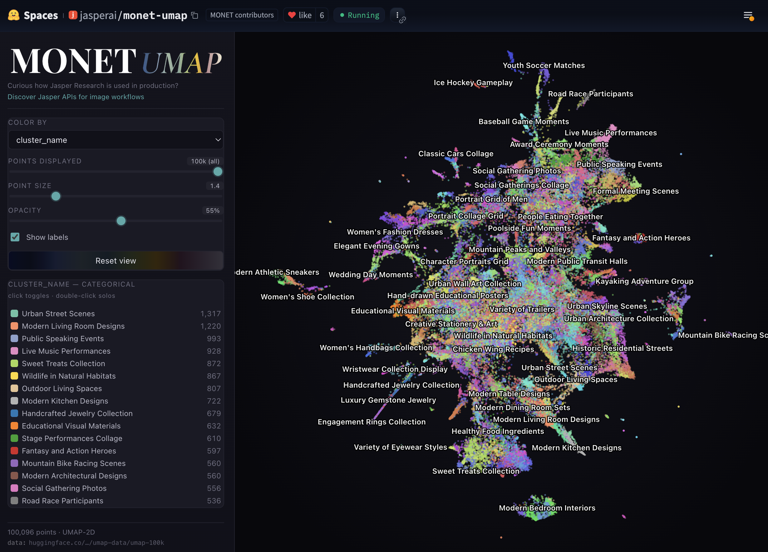 A 100M image dataset sumarized in one UMAP [OC] Statistics