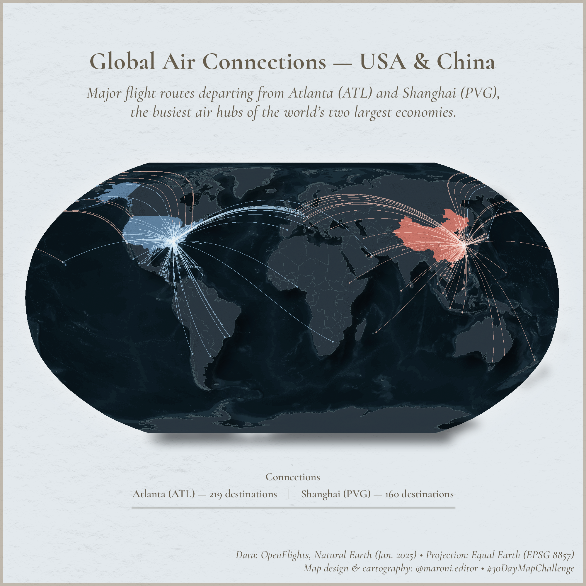 Global air connections - USA &amp; China [OC] Visualization
