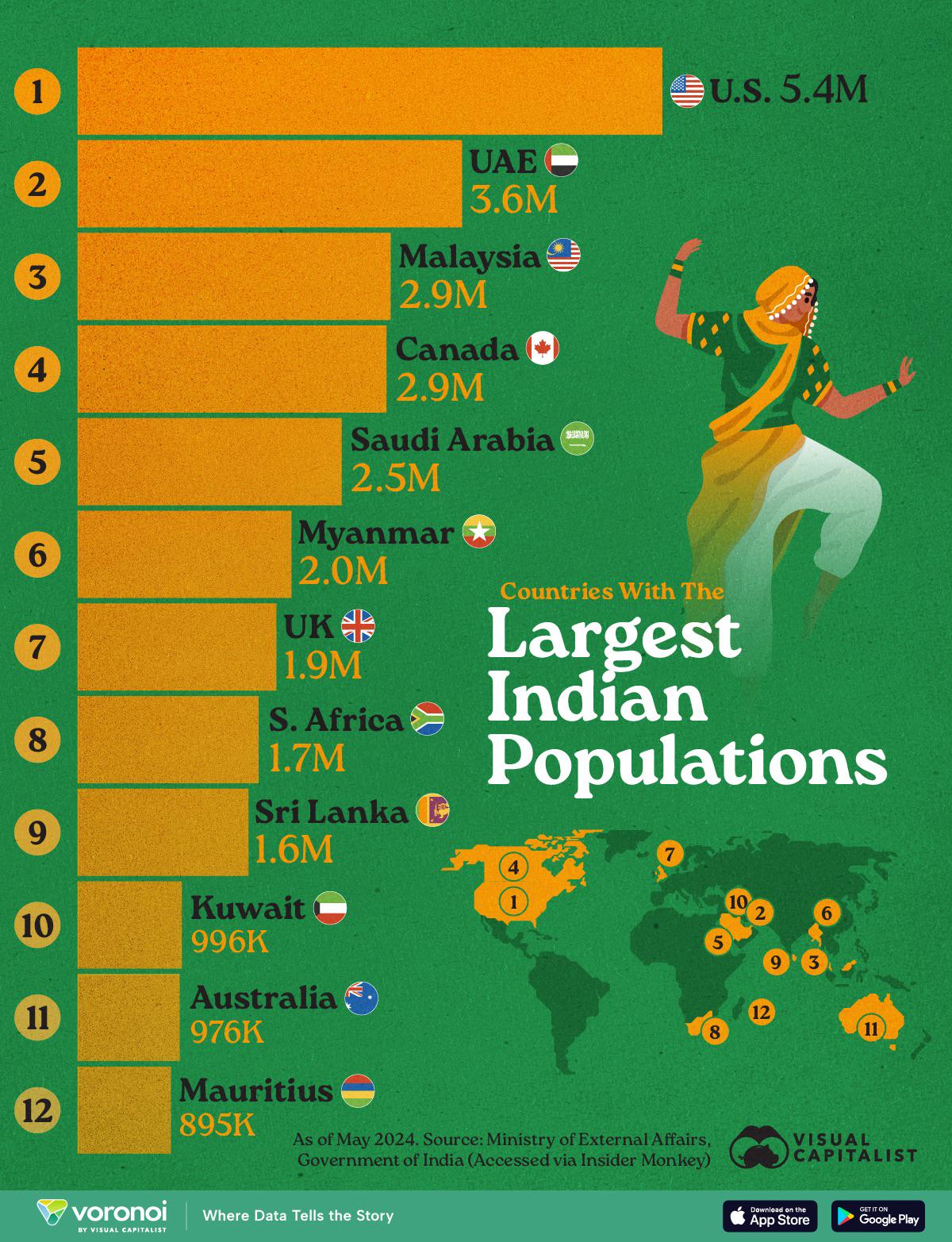Top Countries with largest Indian diaspora population Data Visualization Top Countries with largest Indian diaspora population Data Visualization