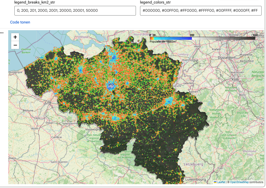 [OC] I made a tool where you can visualize the population density of Belgium, and edit the legend yourself. Data Visualization