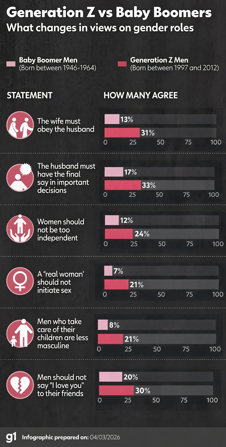 Opinions of Brazilian men from different generations about gender roles. Visualization Opinions of Brazilian men from different generations about gender roles. Visualization
