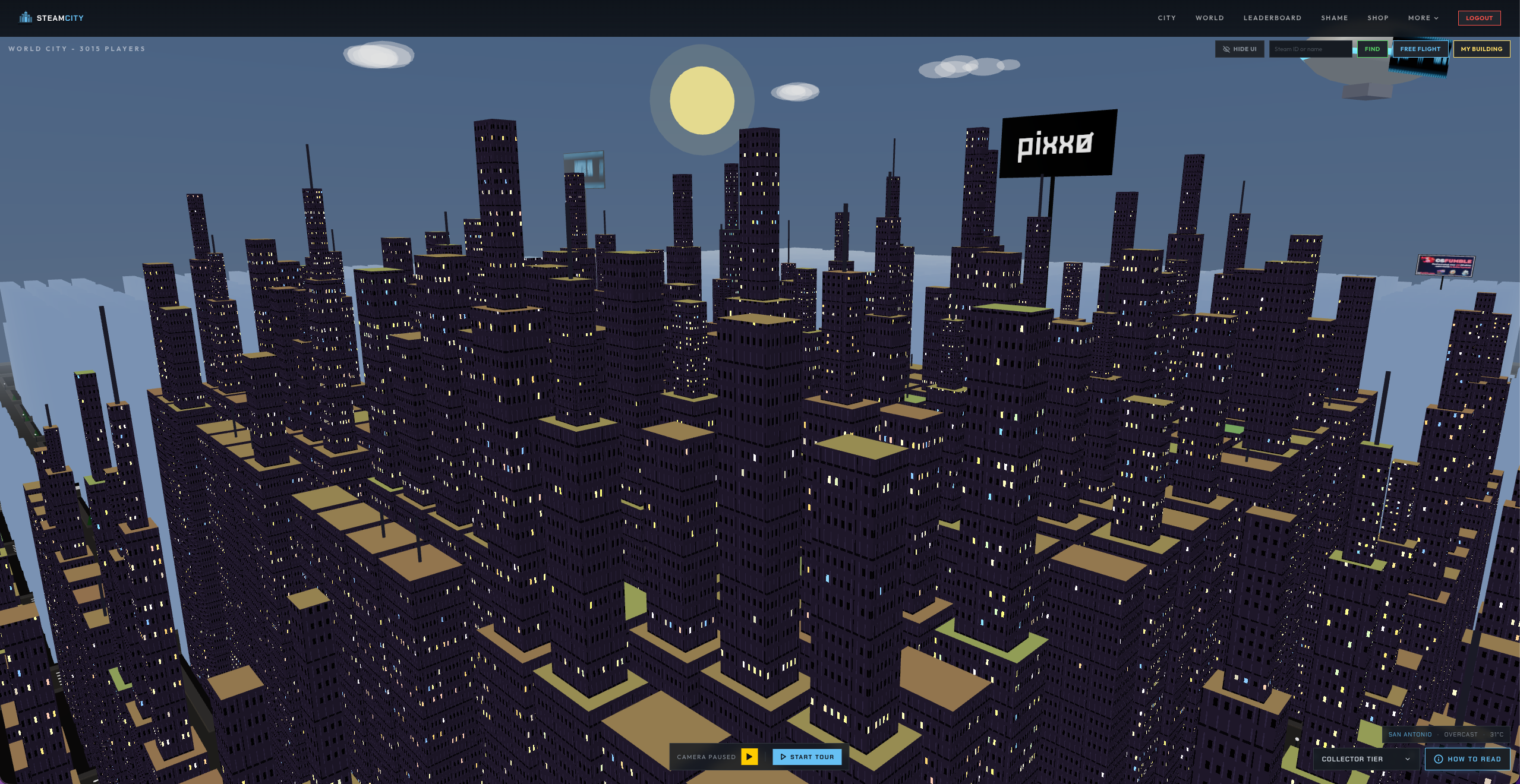 [OC] Your Steam library is a city. The games you never play are dark buildings collecting dust. Visualization