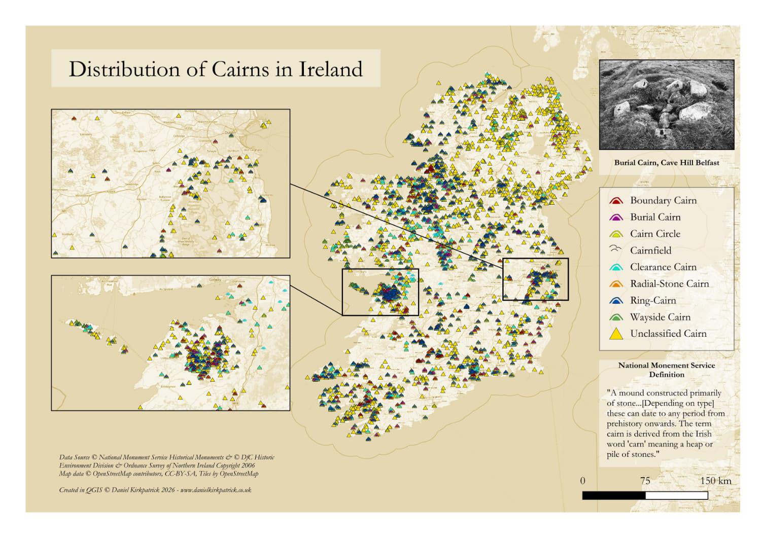 [OC] Distribution of Cairns across Ireland Visualization