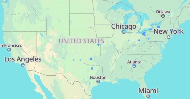 [OC] a timeline gif of flock cameras in United States (January 1st 2021 - June 13th 2026) [Source: DeFlock.Org) Visualization