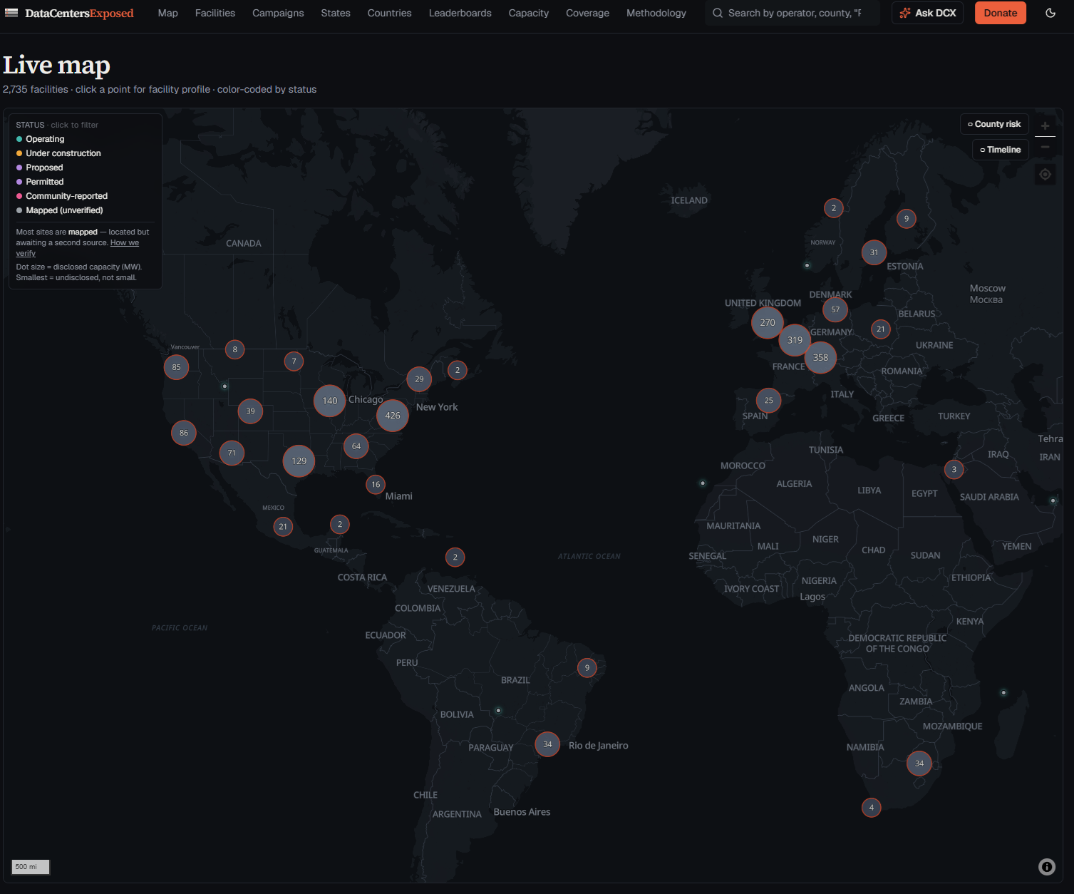 I built a free site that shows you the data center near you, who really owns it past the shell company, and the tax breaks it got. [OC] Statistics