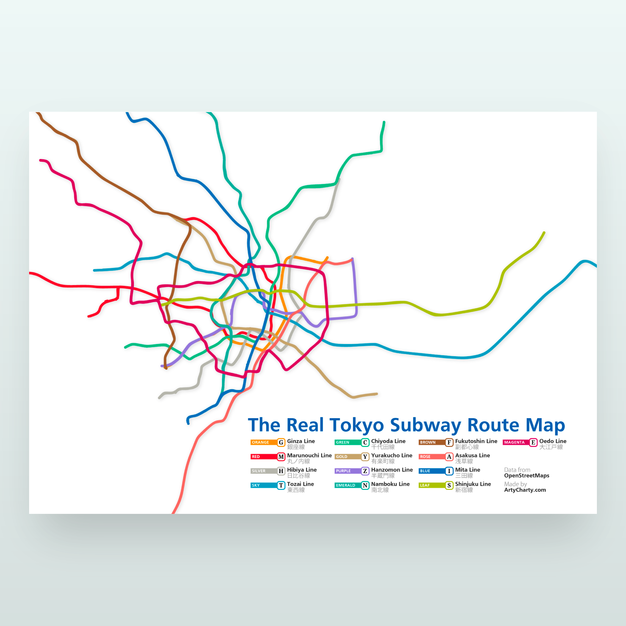 The true geography of the Tokyo subway map [OC]