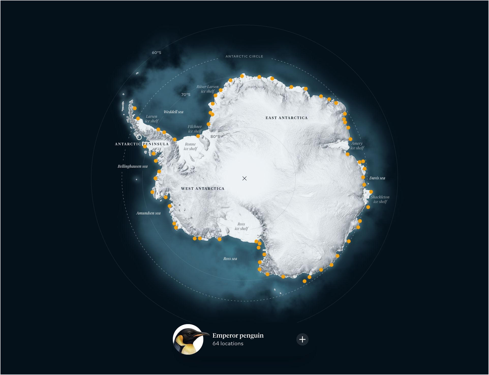 [OC] A map of Antarctica’s penguin colonies Visualization