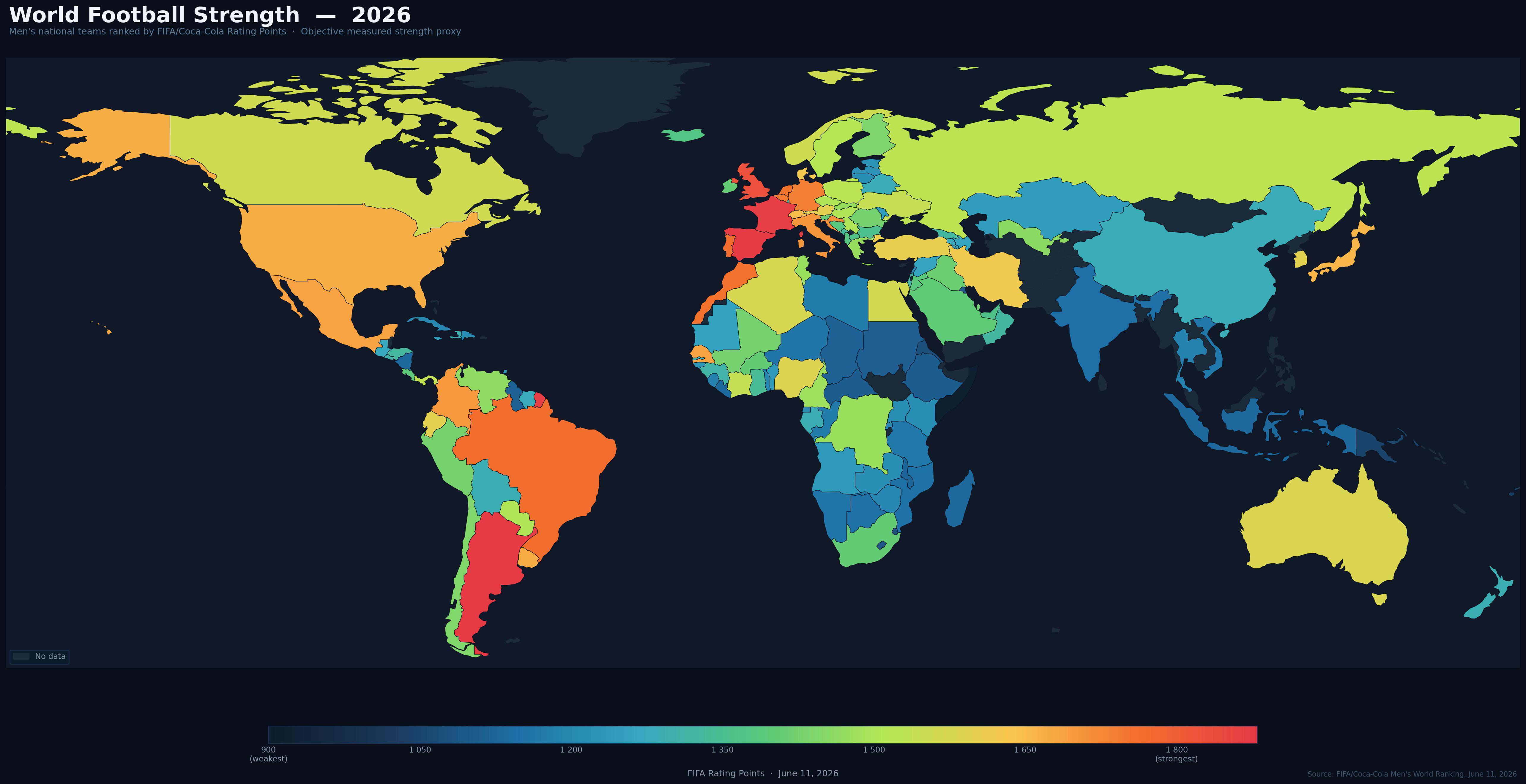 [OC] FIFA rating points across the world (Mens football) Visualization