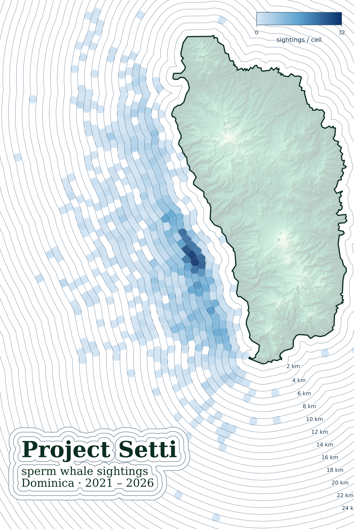 [OC] I mapped over 2000 sperm whale sightings by my Dad for Father's day Visualization