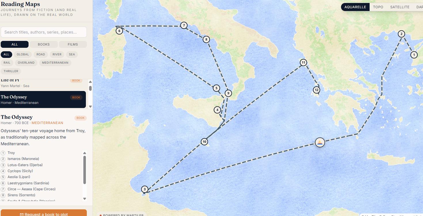 [OC] The real-world journeys of 40+ famous books and films, mapped onto the globe Visualization