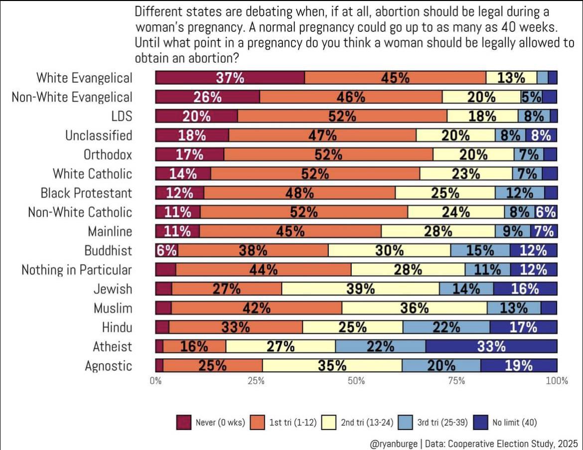 “At what stage of gestation should abortion be allowed?” Responses by religious identity Visualization