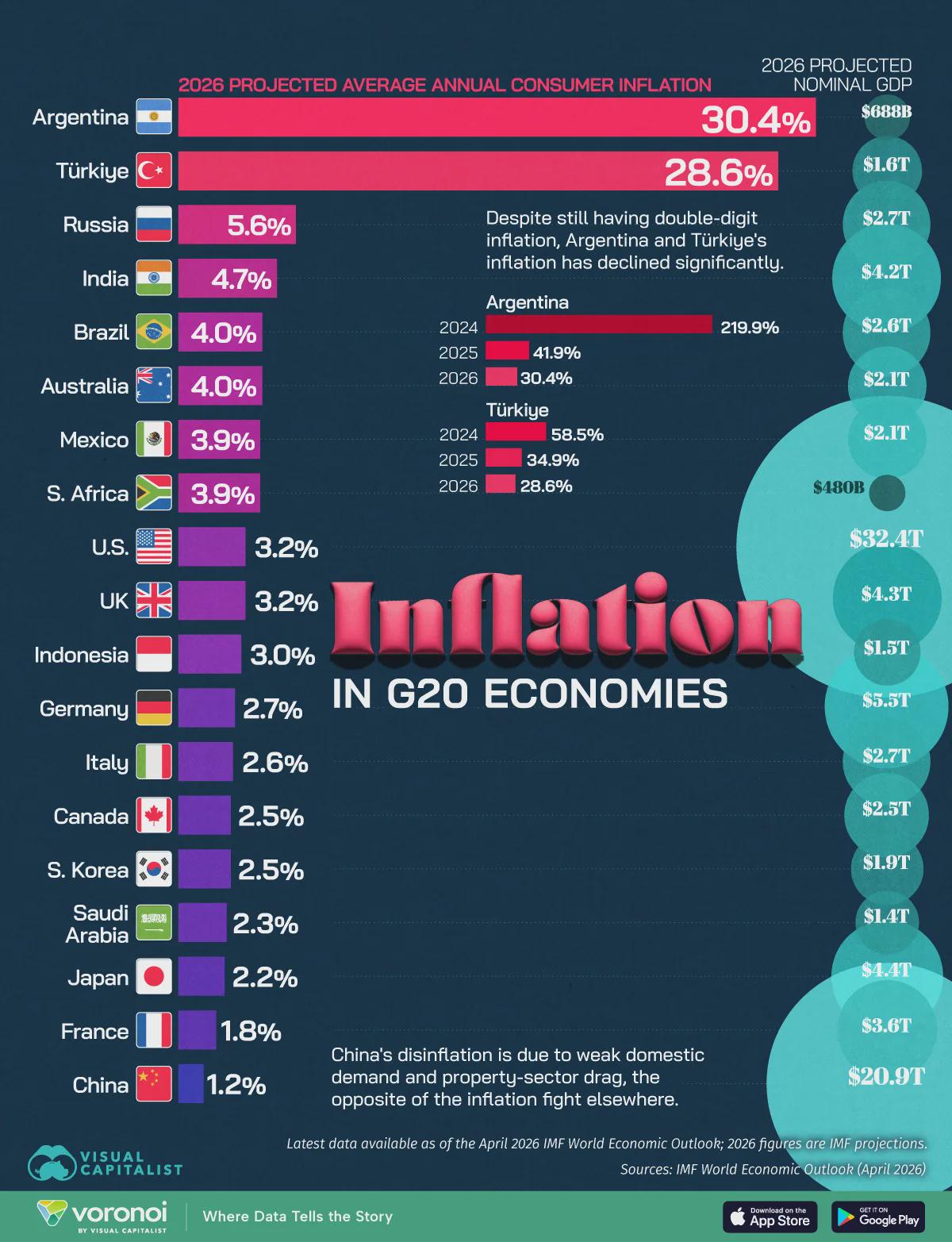 Ranked: Inflation Forecasts in G20 Economies Visualization