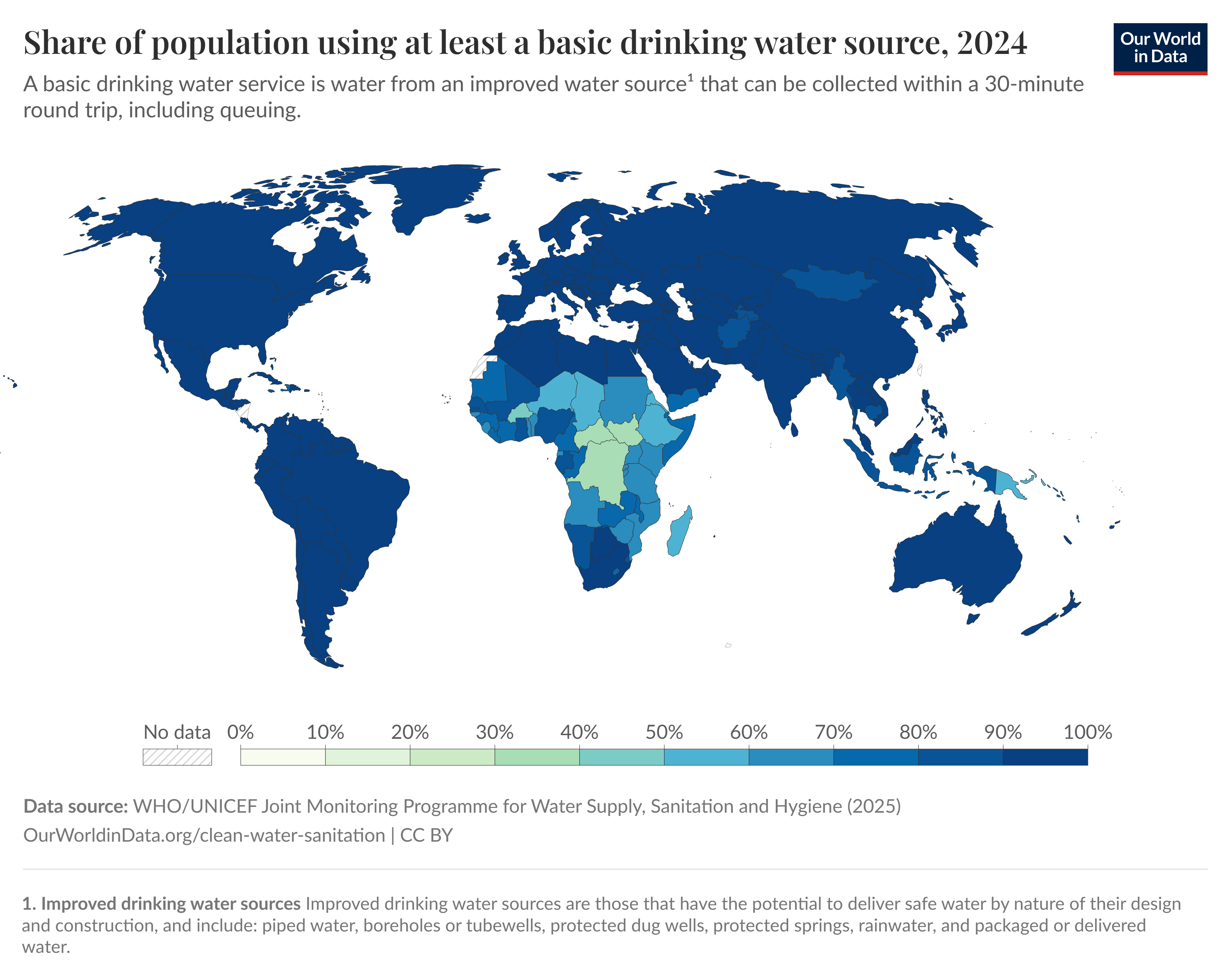 Interactive Map: Share of population using at least a basic drinking water source, 2024 Data Visualization Interactive Map: Share of population using at least a basic drinking water source, 2024 Data Visualization