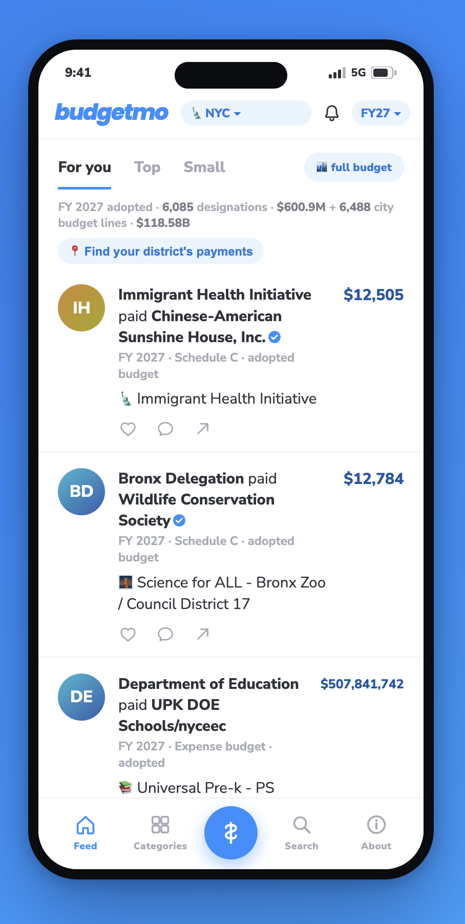 [OC] I cloned Venmo but it's your City's budget Visualization