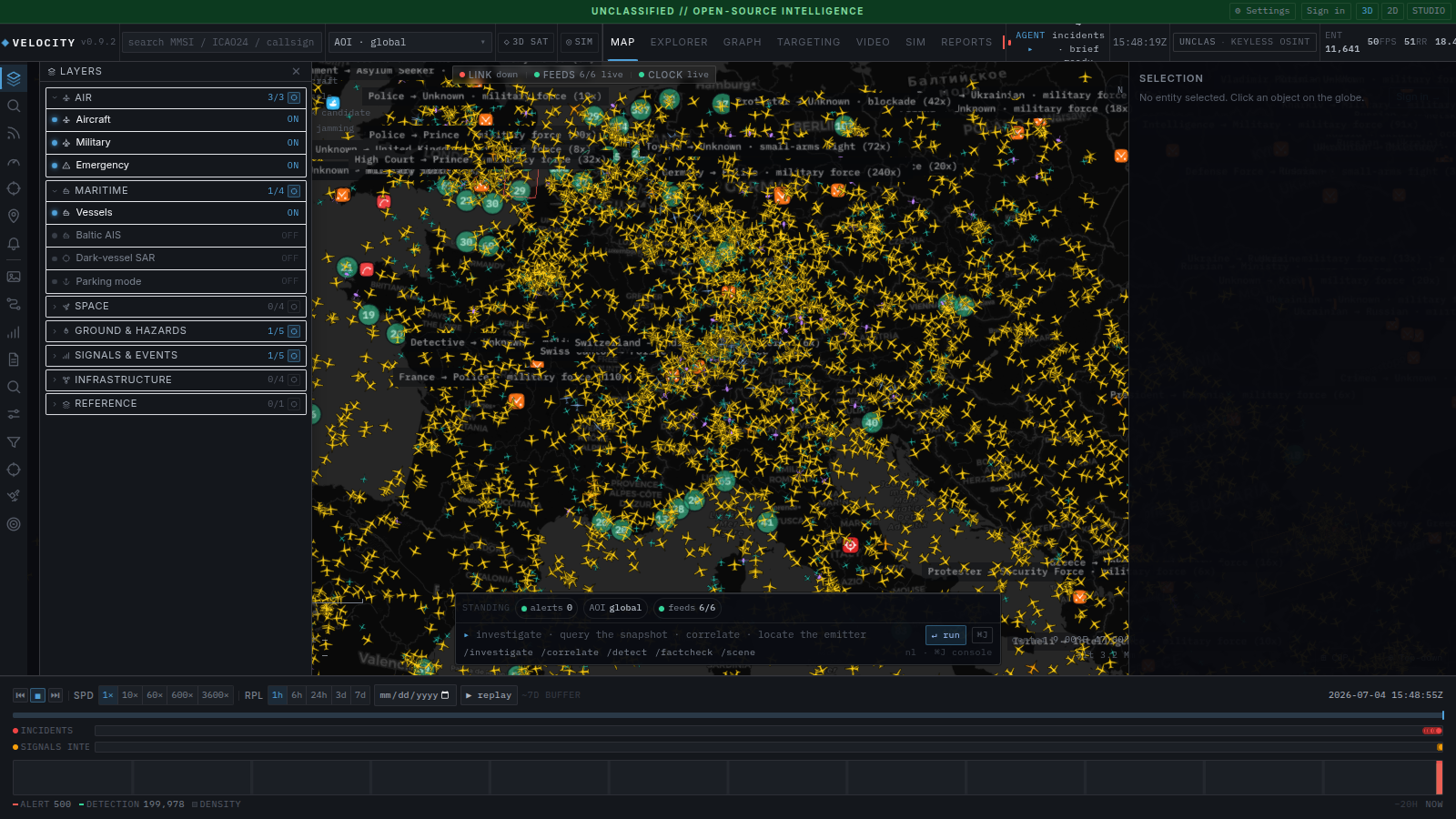 [OC] Every aircraft over Europe at one moment: a few thousand flights, live, on a 3D globe I built Visualization
