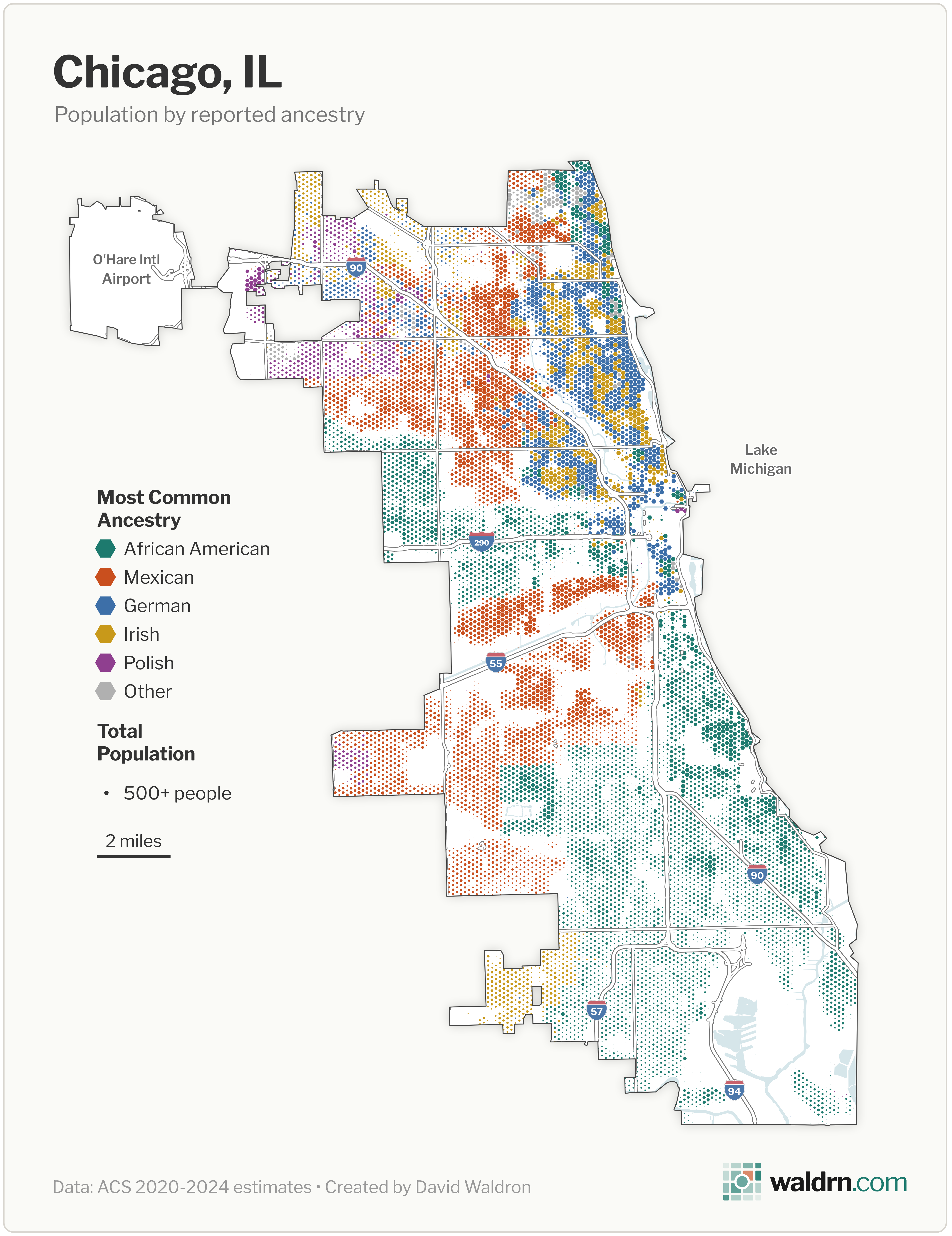 Reported Ancestry in Chicago [OC] Visualization