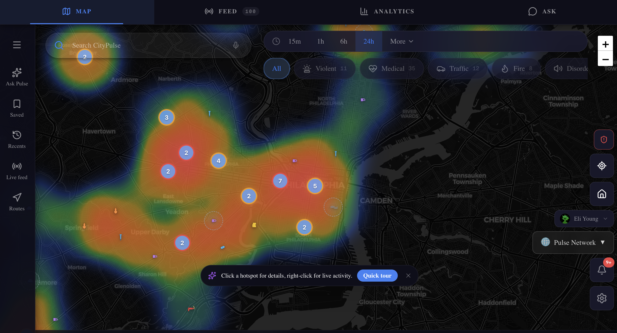 [OC] A week of transcribed scanner activity across Chattanooga, mapped by hour of day Visualization