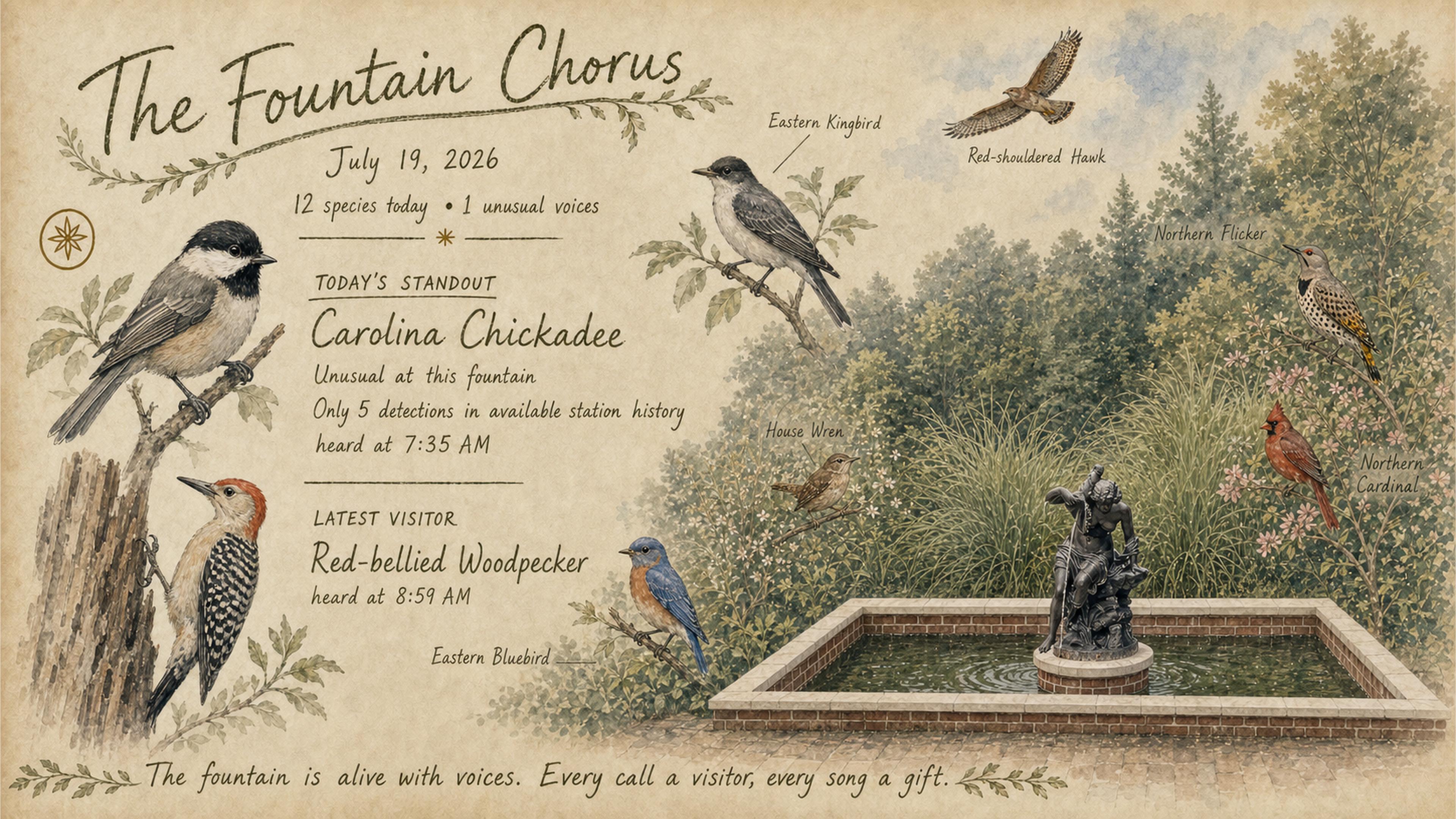 [OC] Visualization of birds near my new fountain Visualization