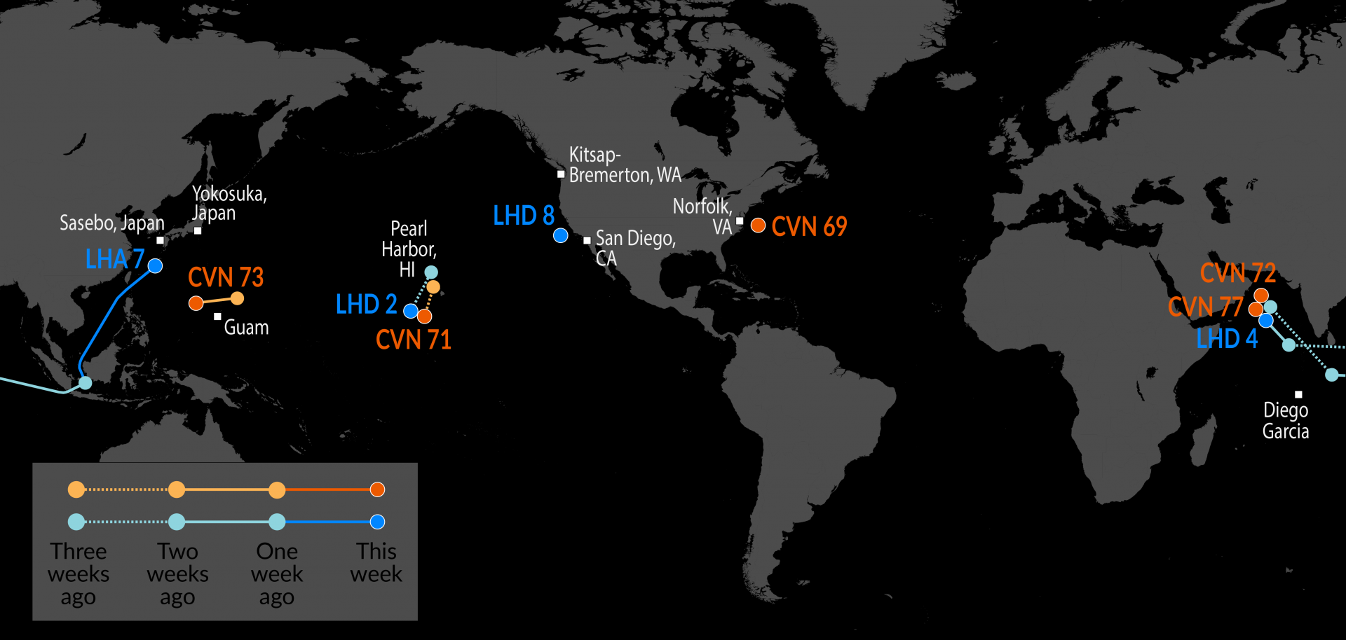 July 23rd US Carrier tracking - USS Tripoli (LHA-7) has returned to Okinawa, Japan, where they "offloaded" the 31st MEU to their base Visualization July 23rd US Carrier tracking - USS Tripoli (LHA-7) has returned to Okinawa, Japan, where they "offloaded" the 31st MEU to their base Visualization